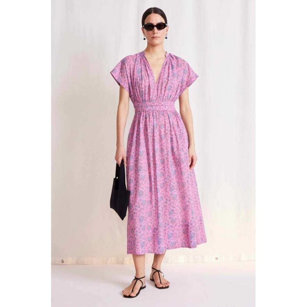 Apiece Apart Lavender-Pink Floral V-Neck Maxi Dress